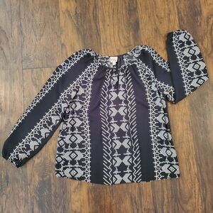 Como Vintage Lightweight Boho Aztec Top Blouse Size M